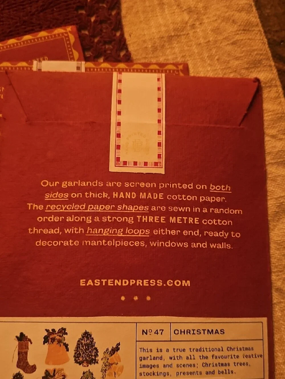 EAST END PRESS  - Printed PAPER Holiday Garland ( 6 Total )